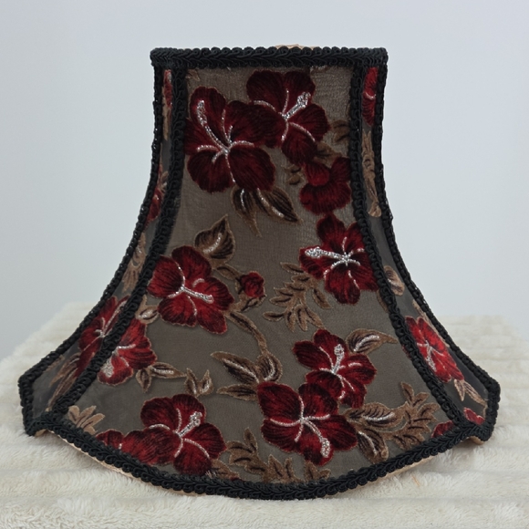 Red Floral Embroidered Chenille Lampshade